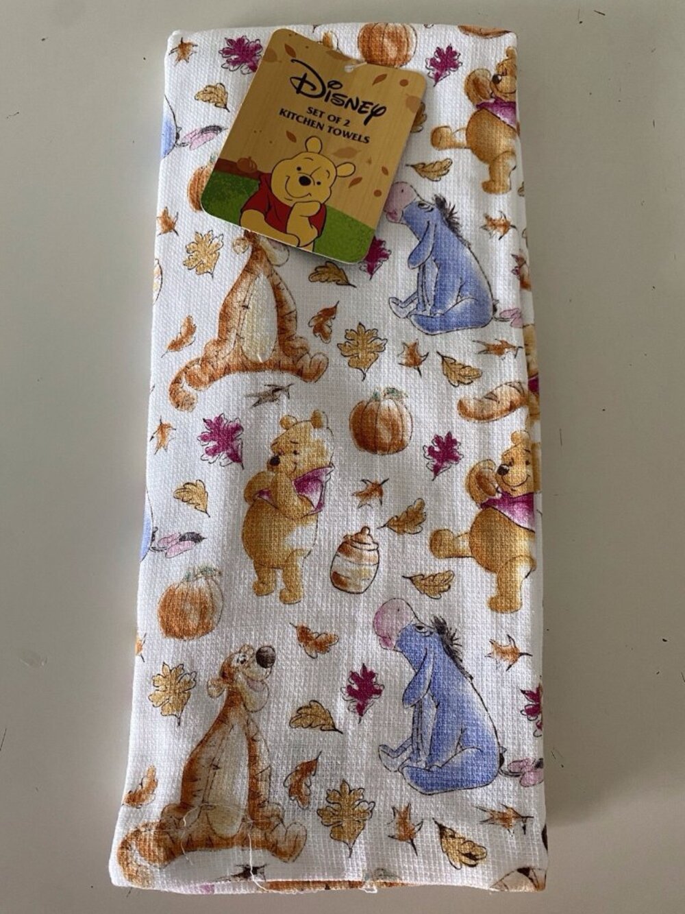 2 Pack Disney Winnie The Pooh Friends Autumn Fall Leaves Kitchen Towels 16 X 26”